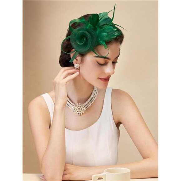 Tulle Fascinators for Women, Green - Picture 3 of 5